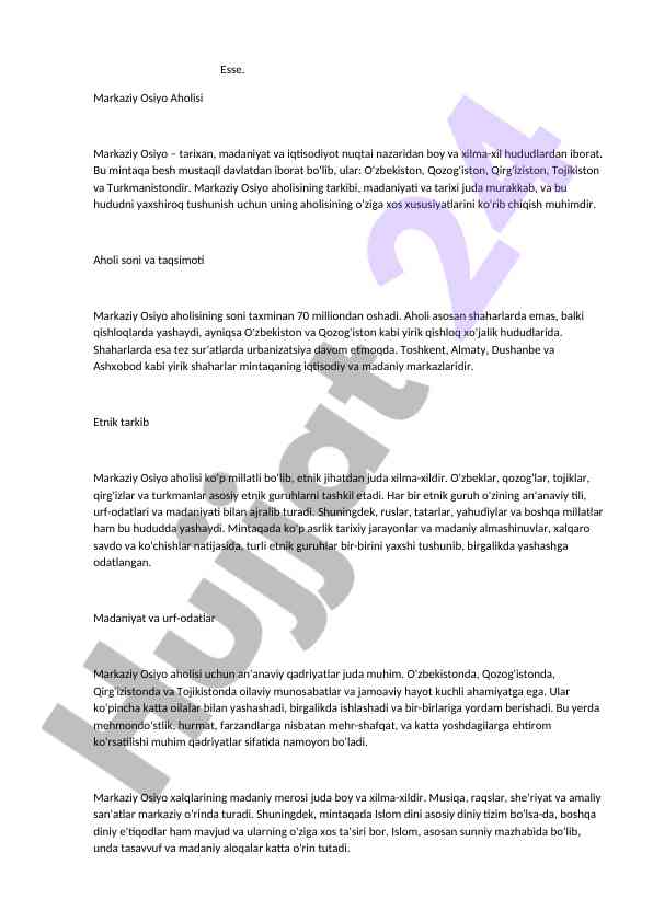 Markaziy osiyo aholisi: tarix va madaniyat