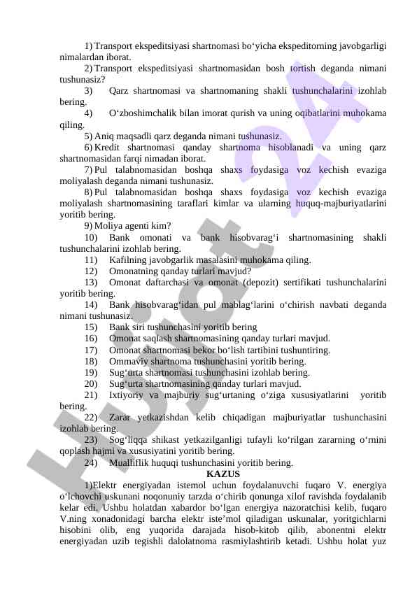 Transport ekspeditsiyasi shartnomalari tahlili