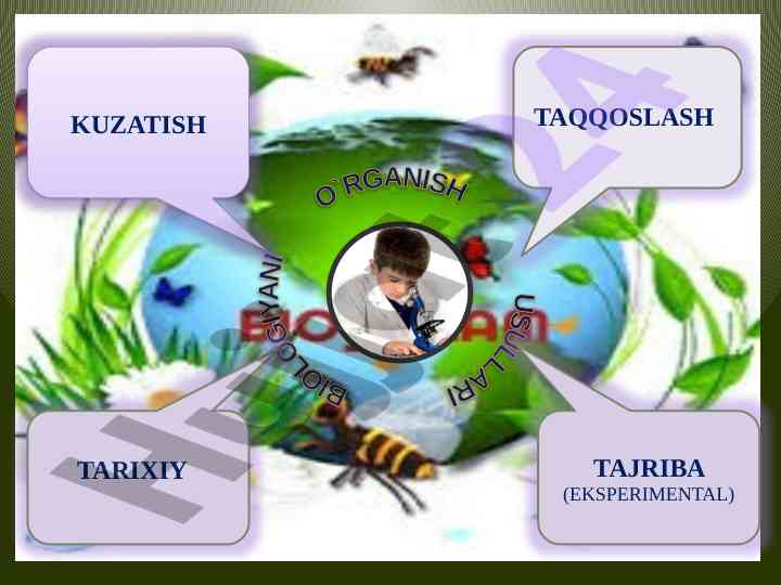 Biologiyani o`rganish usullari kuzatish taqqoslash