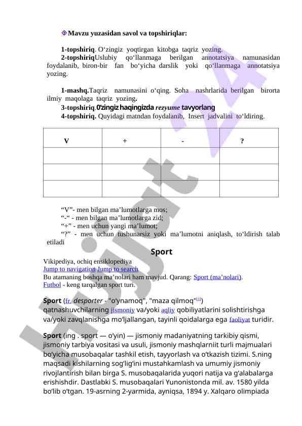 Savollar va topshiriqlar bo‘yicha uslubiy qo‘llanma