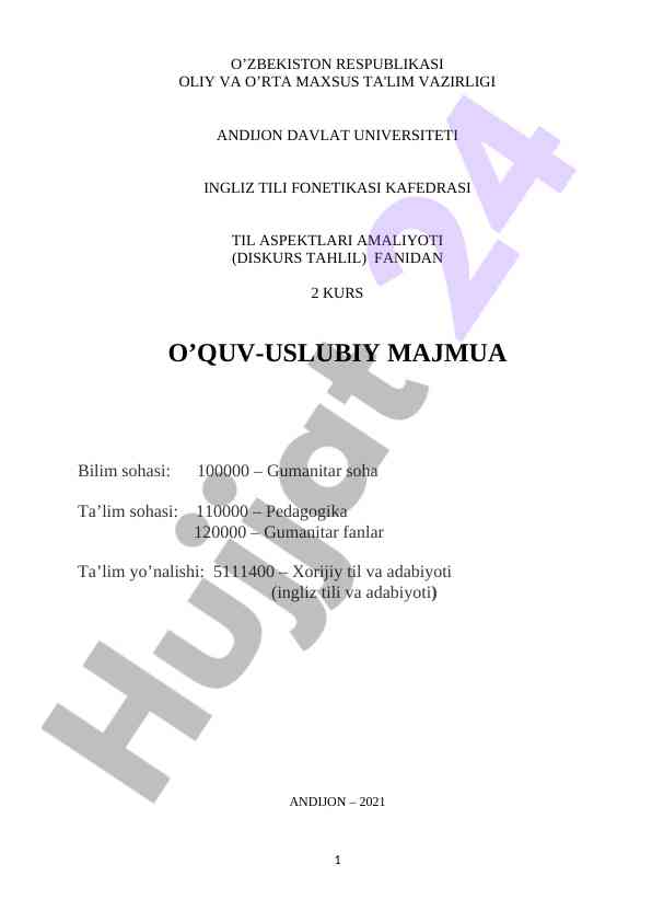 Ingliz tili fonetikasi amaliyoti o‘quv-uslubiy majmua