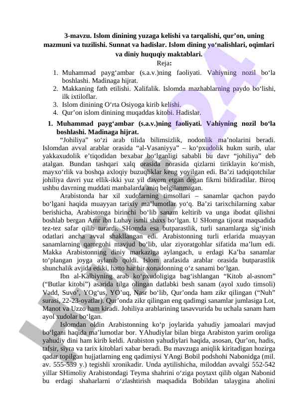 Islom dinining yuzaga kelishi va tarqalishi