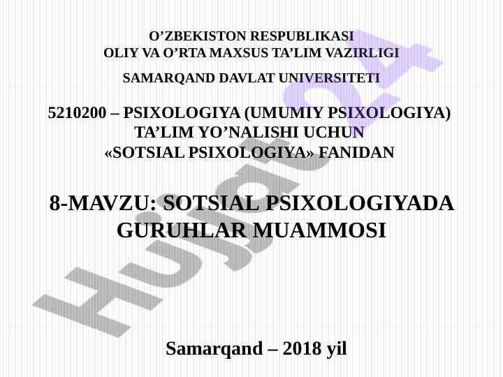 Sotsial psixologiya fanidan guruhlar muammosi