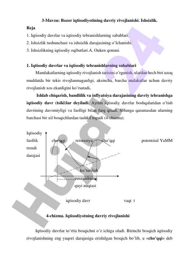 Bozor iqtisodiyotining davriy rivojlanishi va ishsizlik