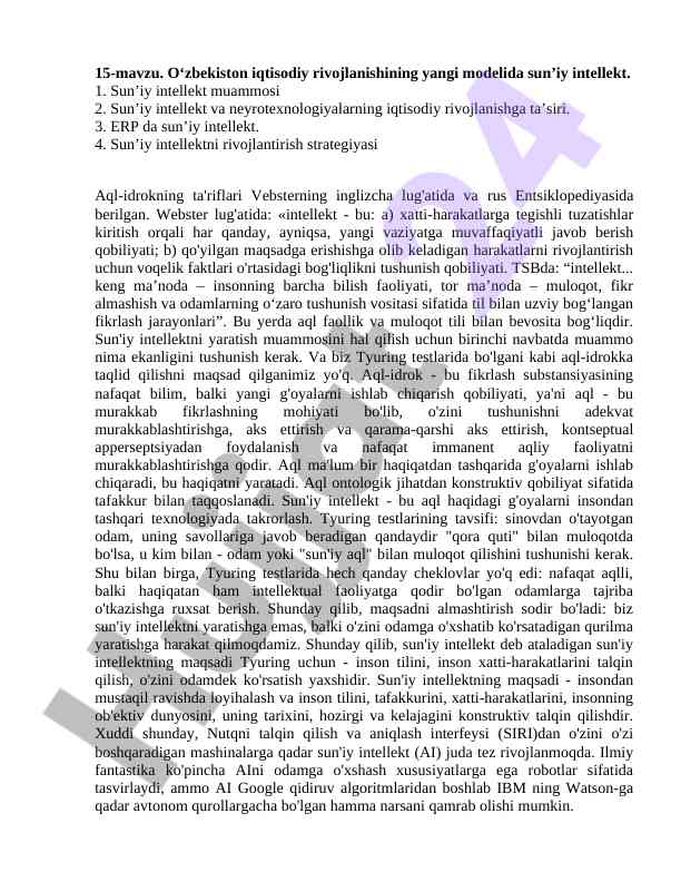 Sun’iy intellektning iqtisodiy rivojlanishga ta’siri