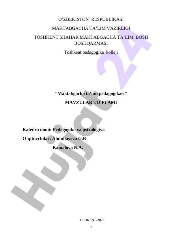 Maktabgacha Talim Pedagogikasi Mavzular Toplami
