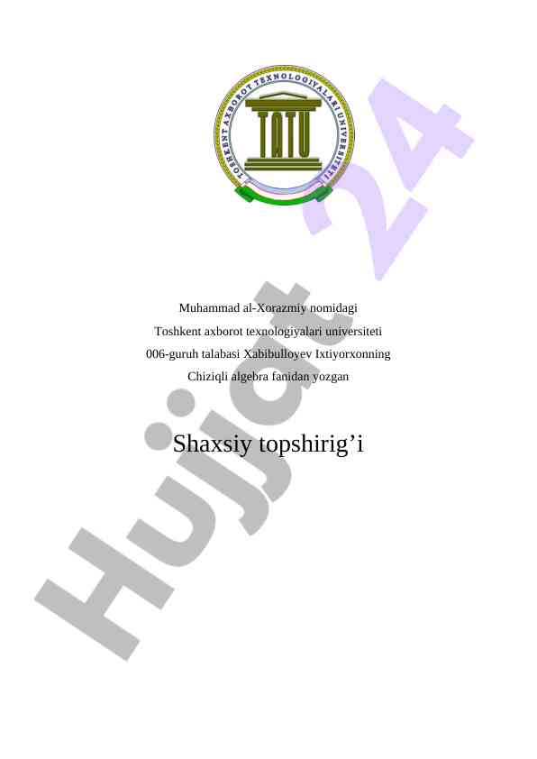 Chiziqli algebra fanidan shaxsiy topshiriq