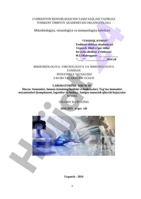Immunitet tizimi va funksiyalari laboratoriya ishlari