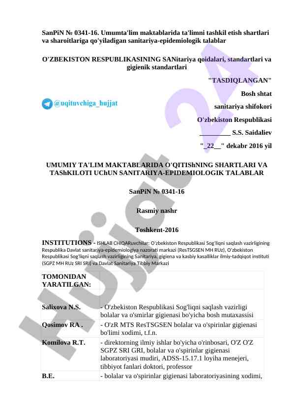Sanitariya-epidemiologik talablar umumta'lim maktablari
