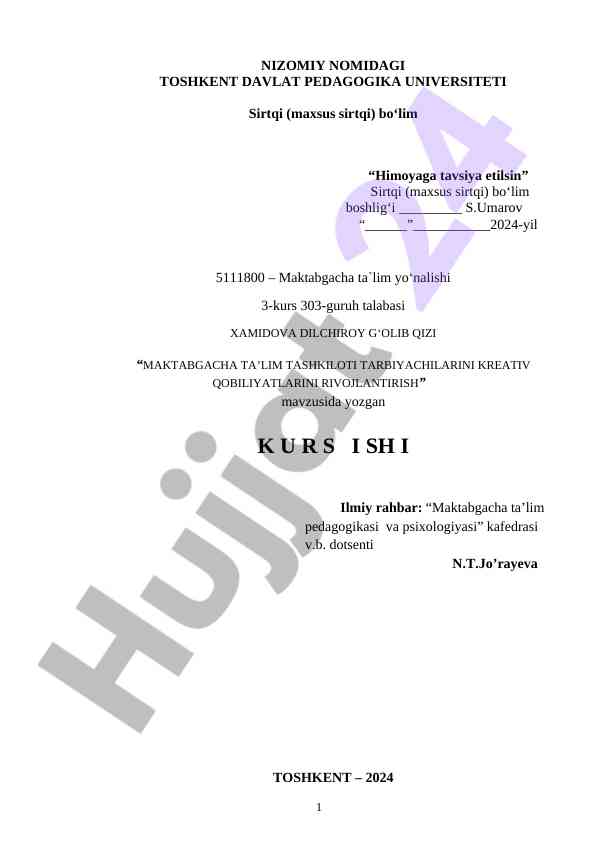Maktabgacha ta'lim tashkilotlari tarbiyachilarini rivojlantirish