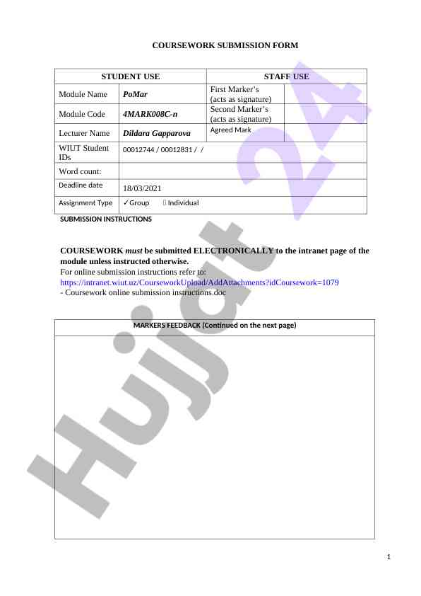 Coursework submission guidelines for students