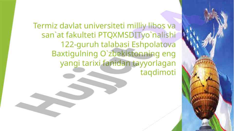 O'zbekistonning eng yangi tarixi taqdimoti
