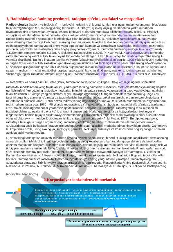 Radiobiologiya fanining asoslari va ilgari surilgan tadqiqotlar