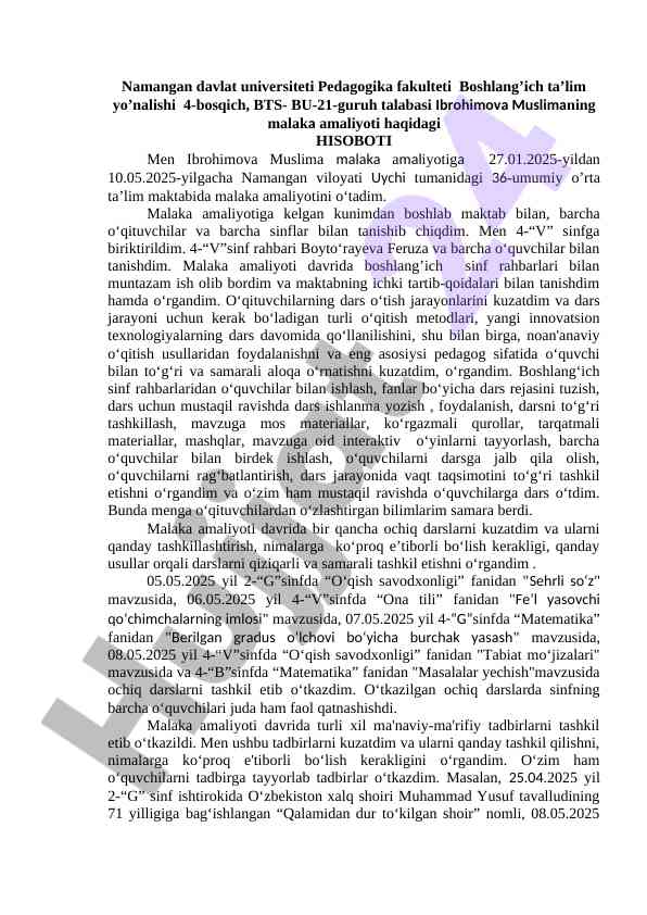 Malaka amaliyoti hisoboti taqdimoti
