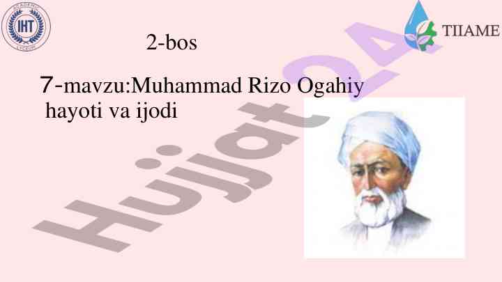 Muhammad rizo ogahiy hayoti va ijodi