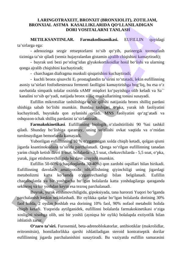 Bronxit kasalliklarida eufillin va metilksantinlar