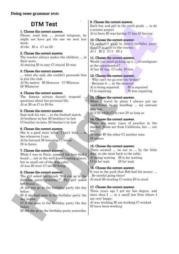 Grammar tests for effective language learning