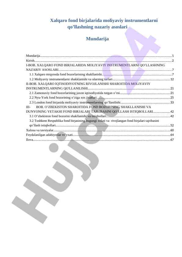 Xalqaro Fond Birjalarida Moliyaviy Instrumentlar