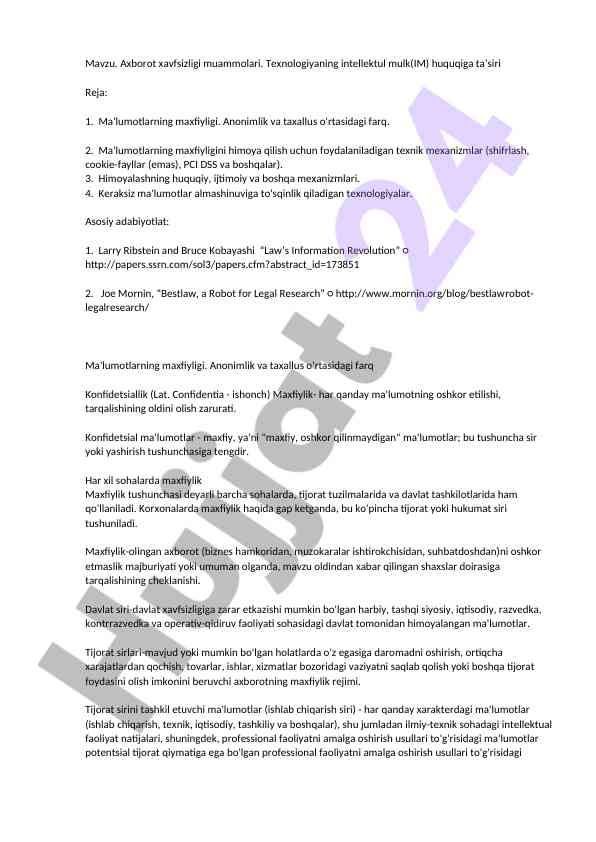 Axborot xavfsizligi muammolari va texnologiyalar