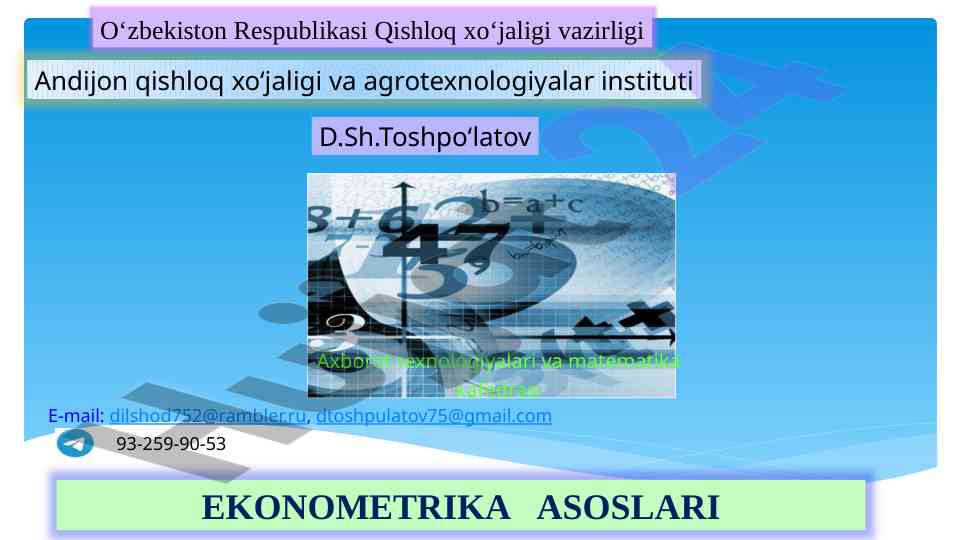 Juft korrelyasion-regression tahlil asoslari