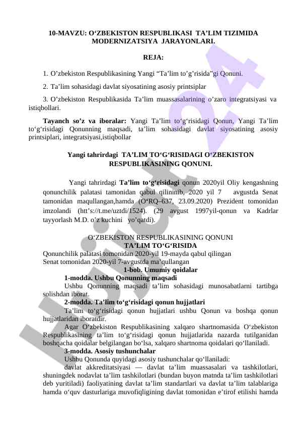 O‘zbekistonda ta’lim tizimini modernizatsiya jarayonlari