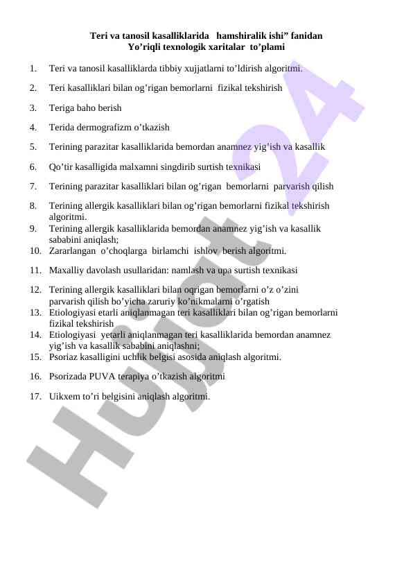Teri va tanosil kasalliklarida hamshiralik ishi yo‘riqnomasi