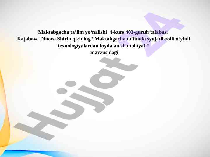 Maktabgacha ta’limda syujetli-rolli o‘yinli texnologiyalar