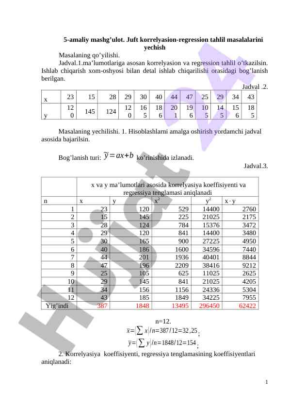 Korrelyasiya va regression tahlil masalalari