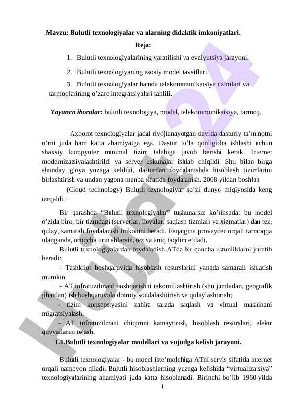 Bulutli texnologiyalar va ularning didaktik imkoniyatlari