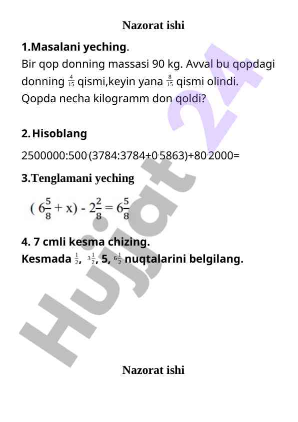 Nazorat ishlari: matematik misollar belgilash