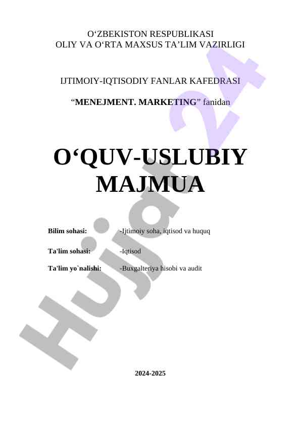 Menejment marketing fani uslubiy majmua 2024-2025