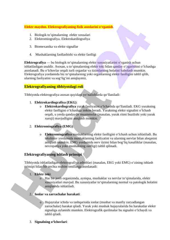 Elektr maydon va elektrografiyaning asoslari