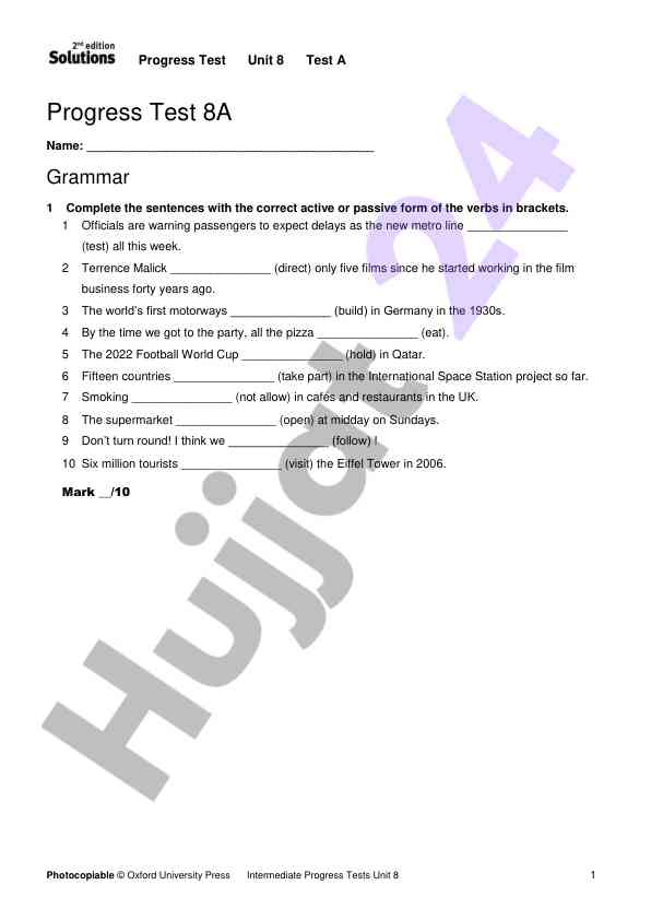 Progress test unit 8 test a grammar exercises