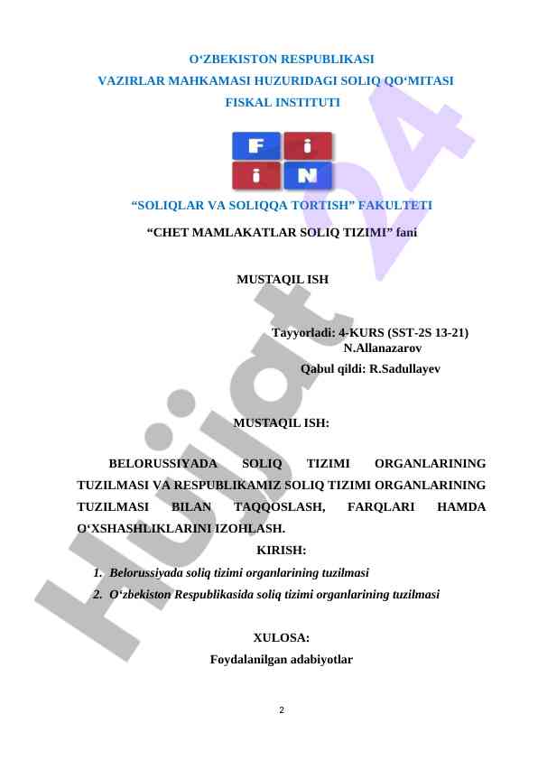 Belorussiyada soliq tizimi taqqoslash