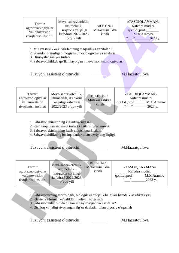 Sabzavotchilik fanining asosiy mavzulari va innovatsiyalar
