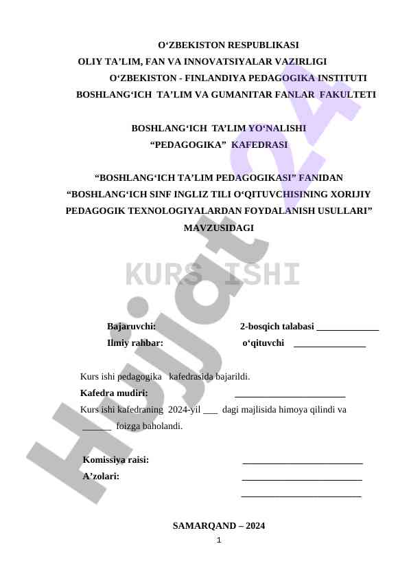 Boshlangʻich sinf ingliz tili oʻqituvchisi innovatsiyalari