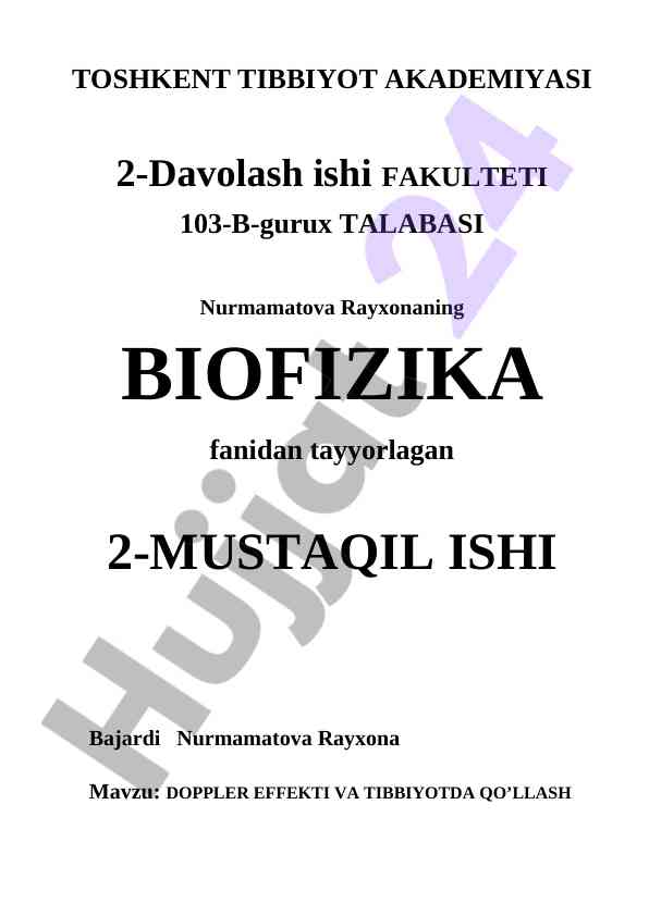 Doppler effektini tadqiq etish va tibbiyotda qo‘llash
