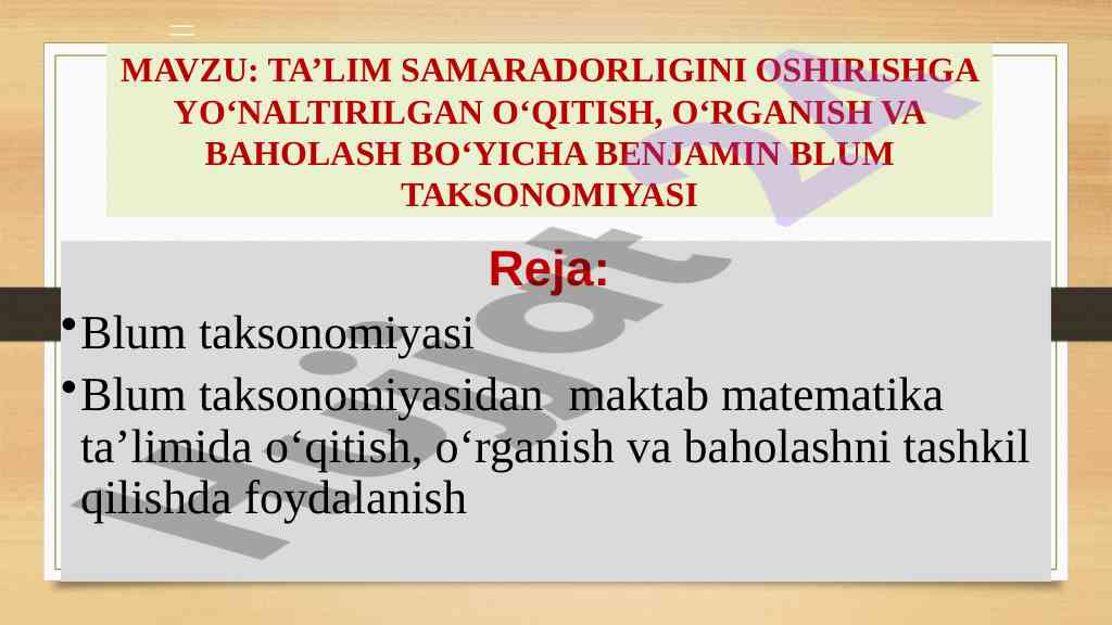 Blum taksonomiyasi maktab matematika ta’limida