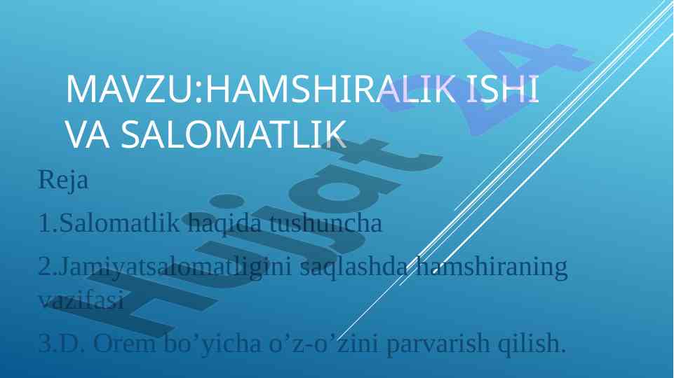 Hamshiralik ishida salomatlikning ahmiyati