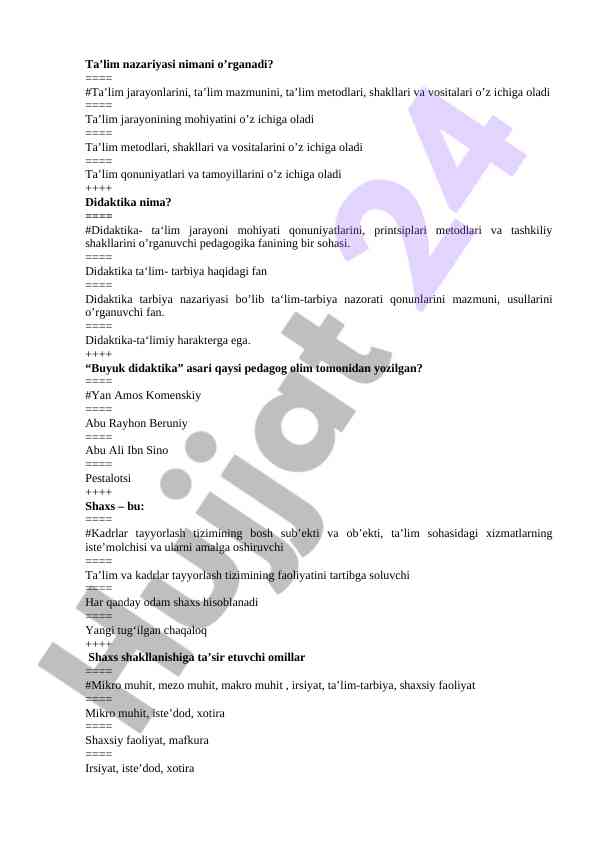 Ta’lim nazariyasi va didaktika asoslari