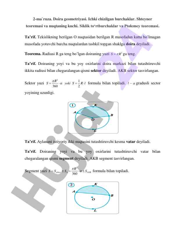 Doira geometriyasi va shteyner teoremasi