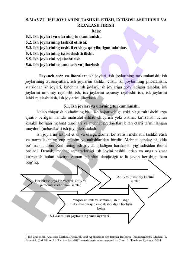 Ish joylarini tashkil etish va rejalashtirish