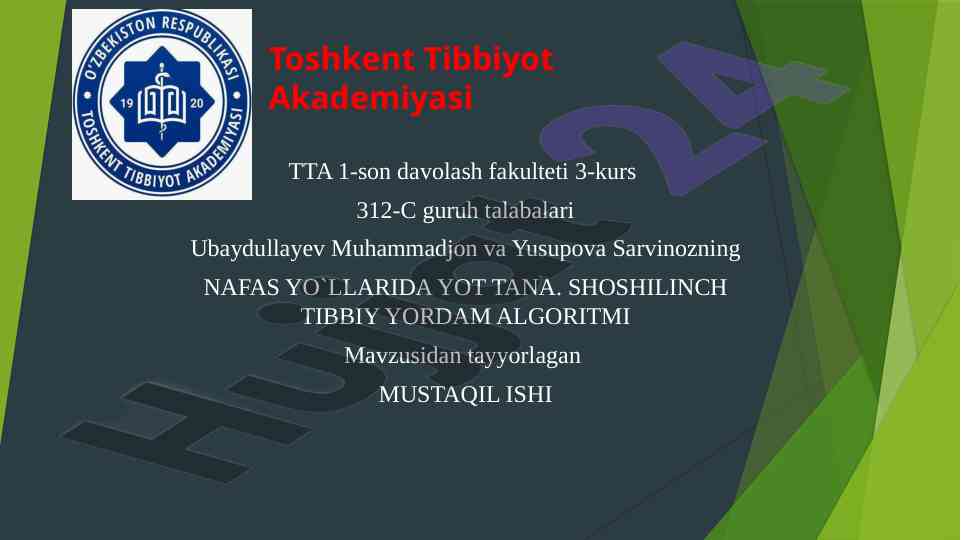 Nafas yo'llarida yot tana shoshilinch tibbiy yordam