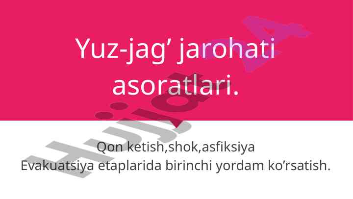 Yuz-jag' jarohati asoratlari va birinchi yordam