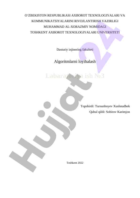 Algoritmlarni loyihalash laboratoriya ish №3