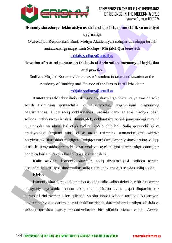 Taxation of natural persons based on declaration system
