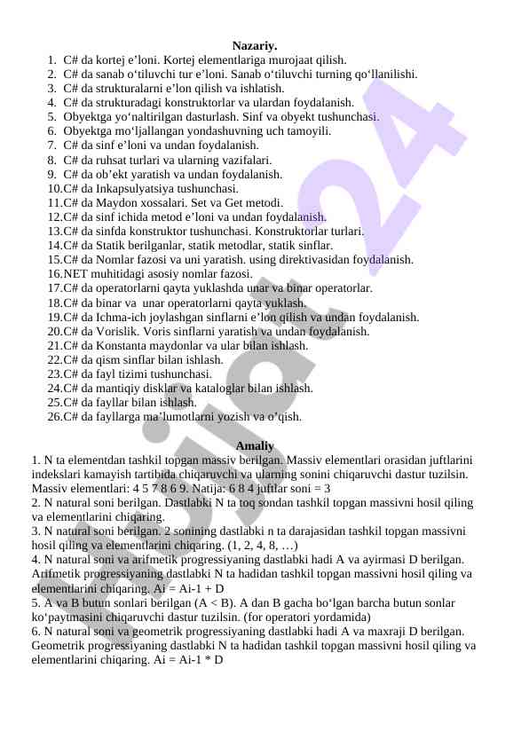 C# dasturlashning asoslari va strukturaviy elementlar