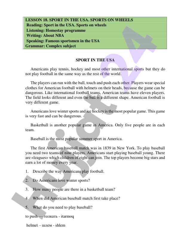 Sport activities in the usa overview