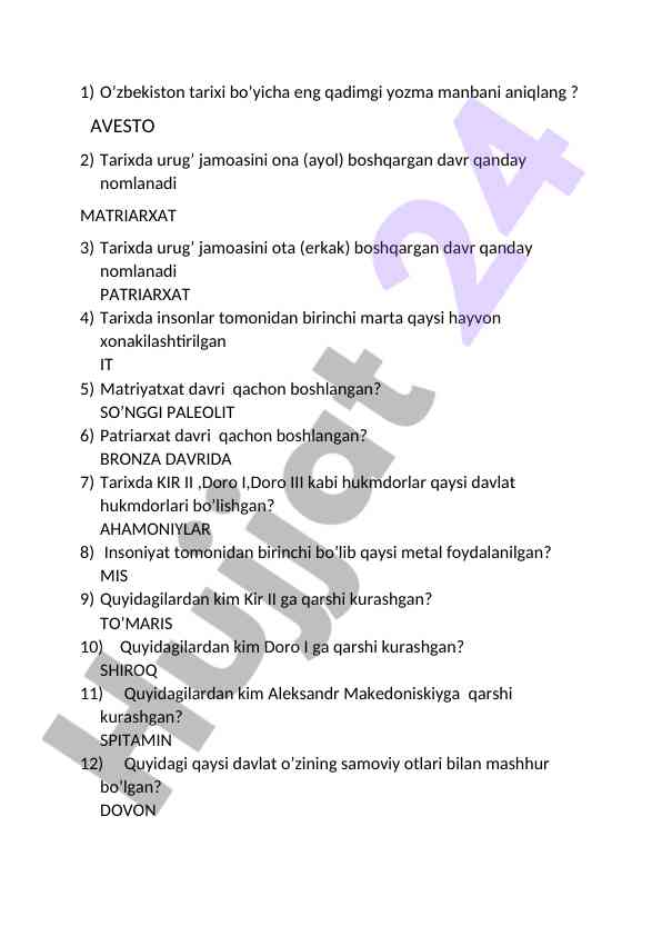 O’zbekiston tarixi bo’yicha eng qadimgi yozma manbalar