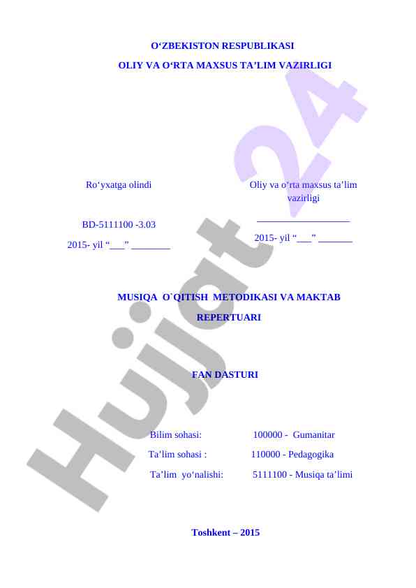Musiqa o‘qitish metodikasi va maktab repertuari